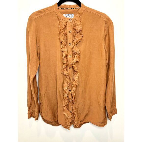 Pilcro Anthropologie Ruffles Linen Blend Shirt Size XS - Small - n76 - Picture 1 of 16